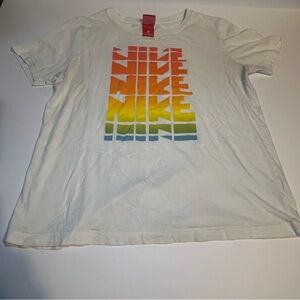 Nike Rainbow Ombre Logo Design, White T-shirt, Size - L